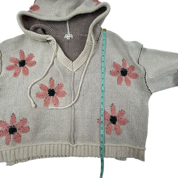 POL Floral Pattern Hooded Cropped Sweater Women Small Pink Cream Boxy - Picture 8 of 8
